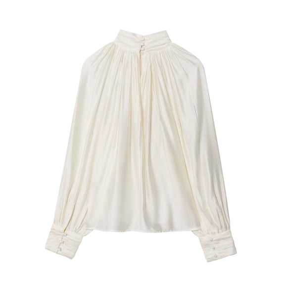 SwiftWear Womens Silk Blouses Dressy Casual Soft & Flowy ​Elegant Satin Mock Neck Long Sleeve Top Holiday Trendy White