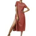 thumbnail image 2 of Qiopertar Robe d'Été Mode Femme Manches Courtes Col Rond Couleur Unie Grandes Économies de Vacances! Moins de 5$ jusqu'à 90 % de Réduction, 2 of 4