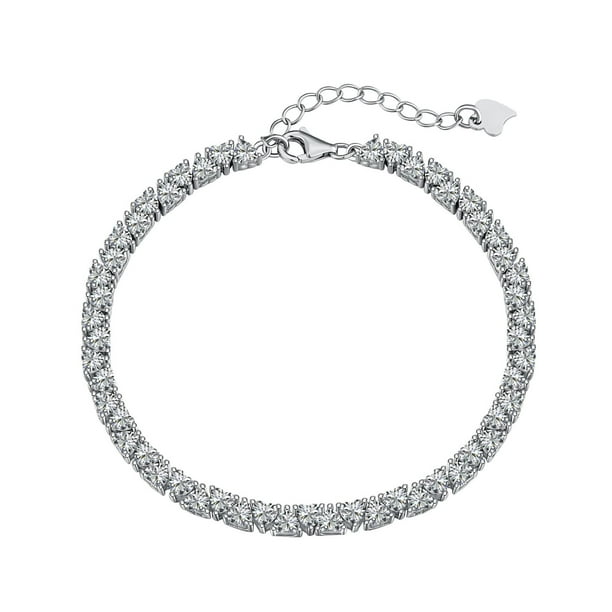 Pulsera estilo hip hop con diseño de lujo y luz con incrustaciones de circonita de color de 3-6 mm y cadena de tenis de plata esterlina S925