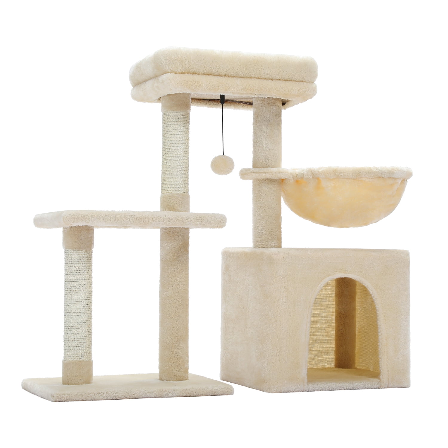 Pefilos 28" Cat Tree House for Indoor Cats, Cat Condo for Multiple Cats with Ball Activity Centre Cat Tree Tower, Beige Pefilos 28" Cat Tree House for Indoor Cats, Cat Condo for Multiple Cats with Ball Activity Centre Cat Tree Tower, Beige