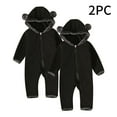thumbnail image 2 of UAMVSH 2 PC Infant Baby Girls Boys Fall Winter Snowsuit Jumpsuit Clothes Toddler Cute Footed Ear Hoodie Rompers with Zipper(3-6 Months,Black), 2 of 7