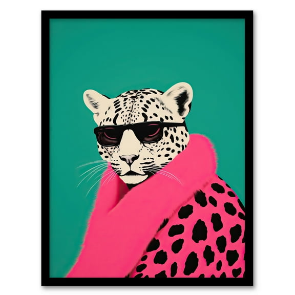 Fashion Cheetah Vibrant Teal Hot Pink Colour Block Fun Bold Animal Portrait Art Print Framed Poster Wall Decor 12x16 inch