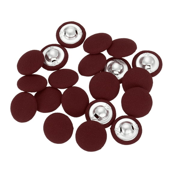 Uxcell 20Pack Fabric Cloth Covered Button, 15mm 24L Metal Shank Round Sewing Buttons Fabric Covered Button for Coat Dress Sweater Hats Crafts Making, Wine Red