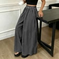 thumbnail image 6 of JULMCOMO Palazzo Pants for Women Striped Elastic Waisted Flowy Oversized Wide Leg Pants Full Floor Length Resort Baggy Trousers with Pockets Black 2XL, 6 of 6