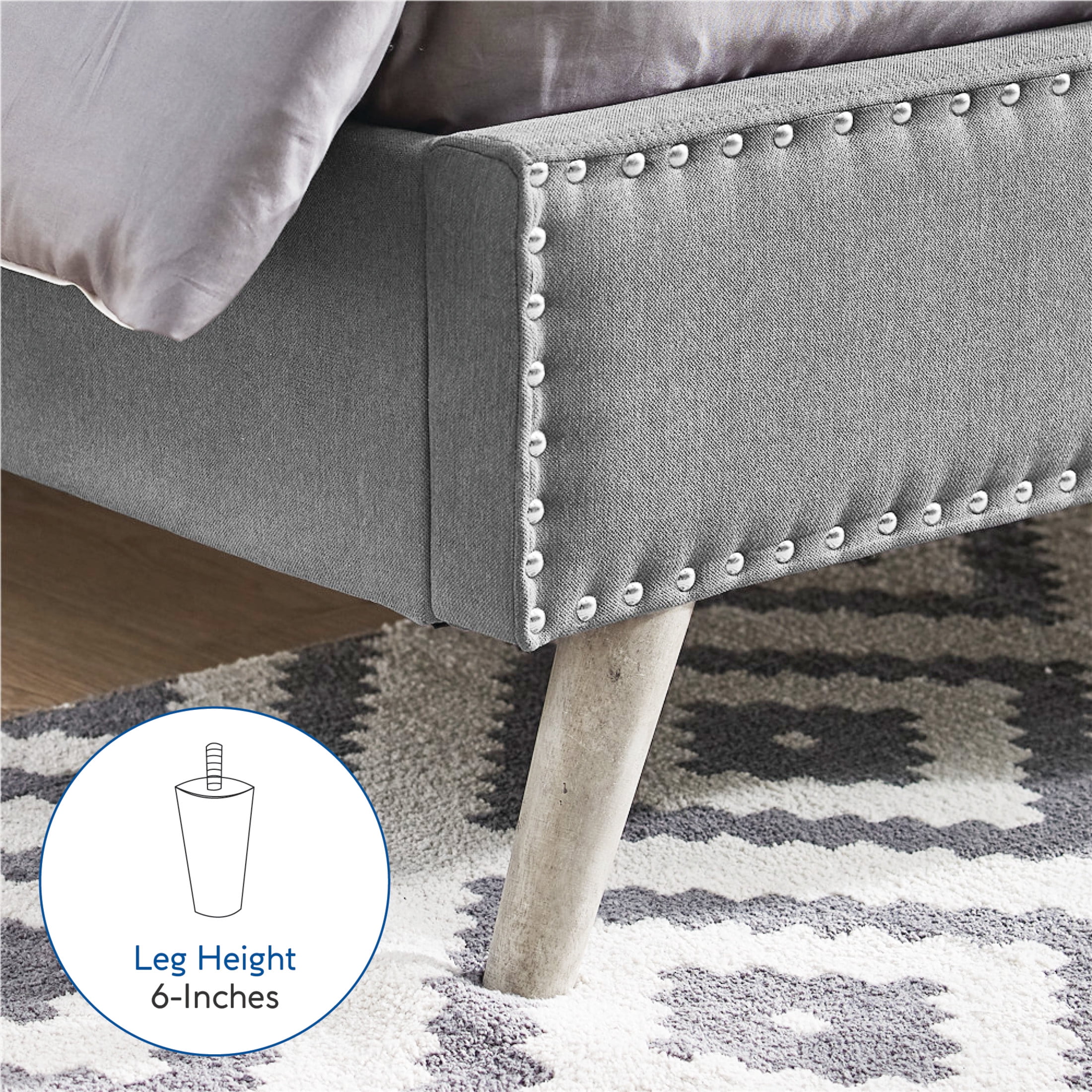 DeCoro Austin Diamond Tufted Upholstered Platform Bed | Headboard and Wood Frame with Wood Slat Support, King, Peyton Steel