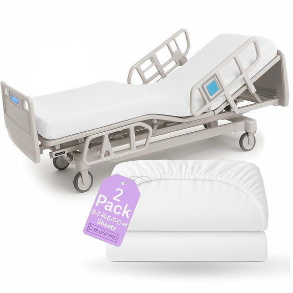 2 Pack Fitted Hospital Bed Sheets with Elastic All Around for a Perfect Fit - Cotton Rich Soft Knitted Jersey Sheet, 36” x 84” x 12”