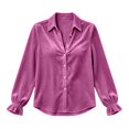 thumbnail image 5 of Tqcoqu Velvet Button Down Shirt for Women, Lapel Collar Long Sleeve Ruffle Cuff Casual Blouse Top, 5 of 5