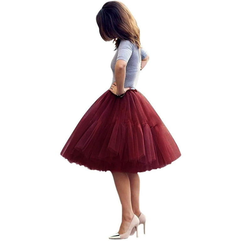 EllieWely 20 Colors Women s Mid Length Tulle Tutu Skirt Burgundy Size 5XL Plus Size