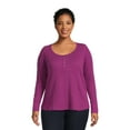 thumbnail image 2 of Terry & Sky Women’s Plus Size Henley Waffle Tee with Long Sleeves, 2- Pack, 2 of 5