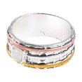 thumbnail image 4 of 8 Tricolor Anillo minimalista de cara ancha de plata europea y americana para la industria pesada, 4 of 5