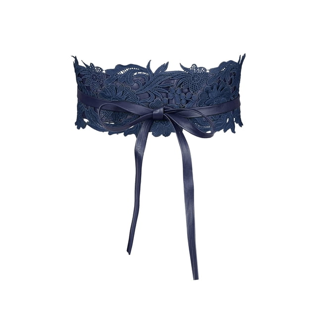 Cinturón ancho de encaje para mujeres Inspire Chic, cinturón tipo obi envolvente con lazo, color azul marino, 25.59-31.50