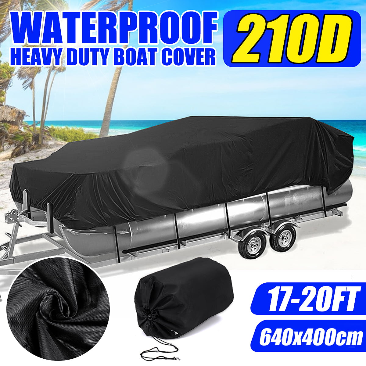 EliteShield 600 Denier Heavy Duty UV Resistant Trailerable Pontoon Deck Boat Storage Cover 25'-28'L Blue
