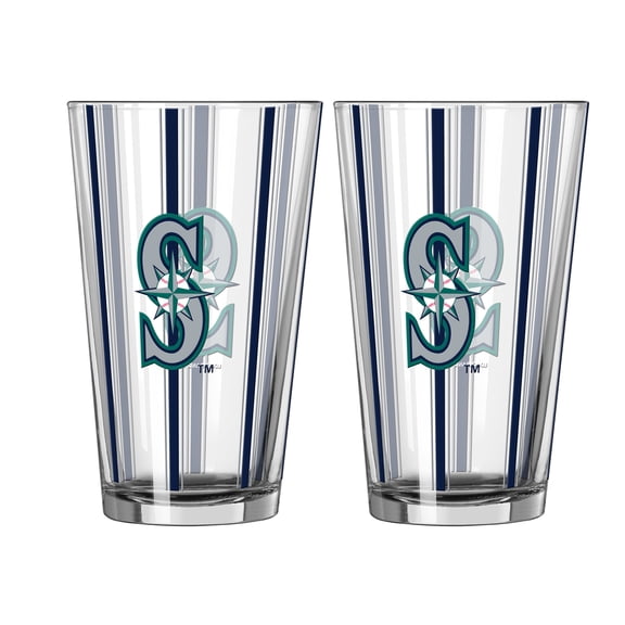 Logo Brands Seattle Mariners Two-Piece 16oz. Striped Pint Glass Set