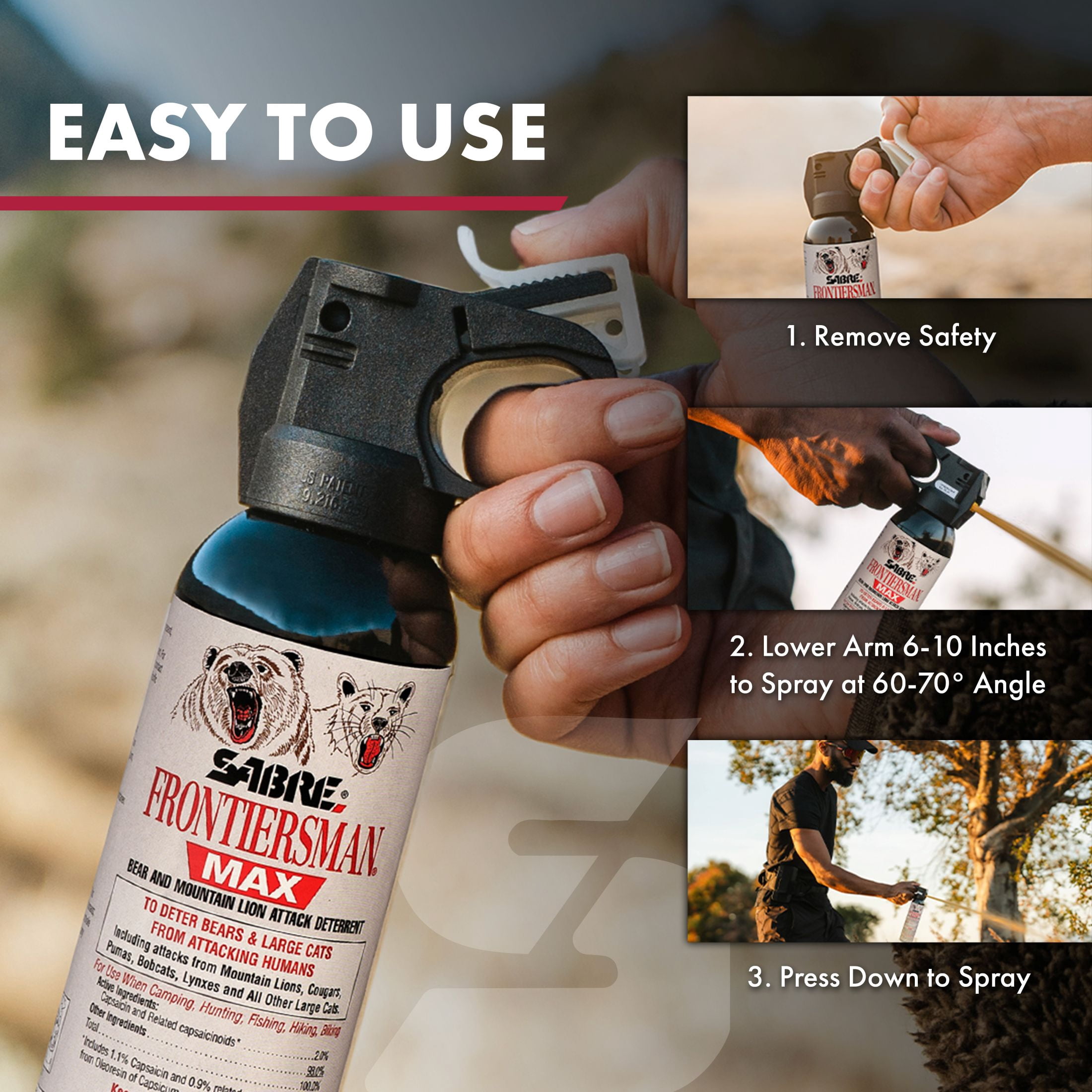 (2 pack) SABRE Frontiersman MAX Bear Spray and Mountain Lion Deterrent, 7.9 oz, 40 ft Range, Maximum Strength, Animal Pepper Sprays, 1 Ct