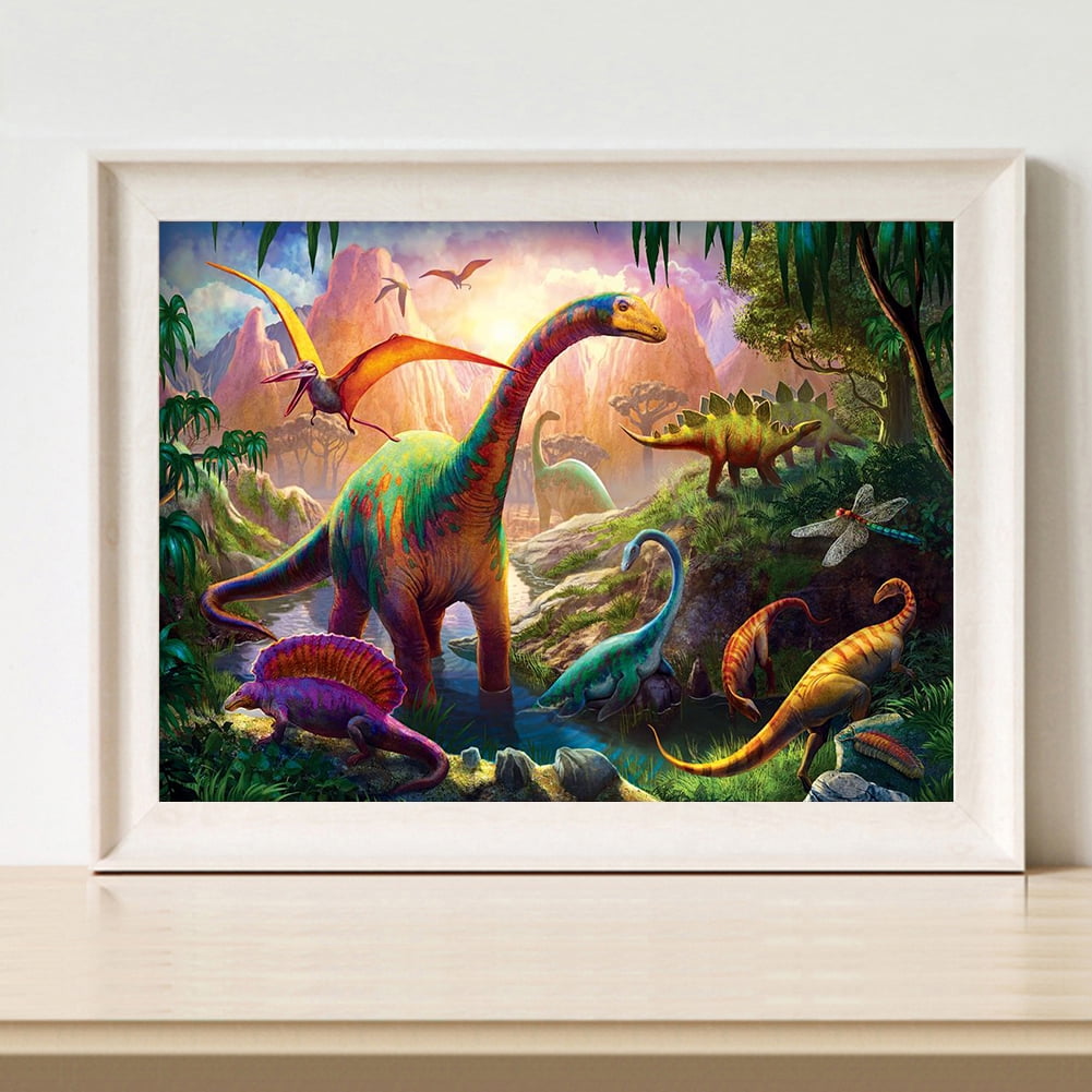 Kit De Pintura Por Números De Dinosaurio – Lienzo 30x40 Cm Sin Marco Con Pinturas Y 3 Pinceles, Manualidad Para Adultos Y Principiantes