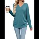 thumbnail image 3 of Camisetas de Mujer con Cuello en V, Larga, Informales, Básicas, Lisas y Suaves Azul Pavo Real L, 3 of 10