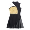 thumbnail image 6 of CHICTRY Kids Girls Ballet Contemporary Dance Dress Shiny Sequins Mesh Patchwork Asymmetrical Dance Costume Gold 8, 6 of 7