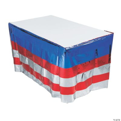 

Bright Patriotic Metallic Ruffle Plastic Table Skirt Fourth of July Party Supplies 1 Piece