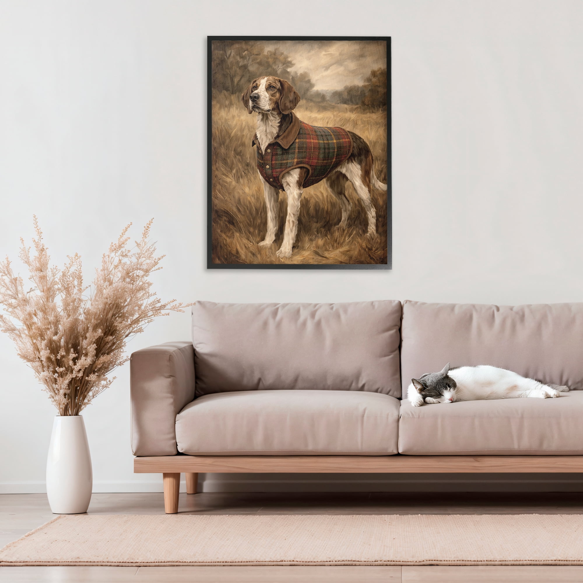 Stupell Industries Hunting Days Plaid Jacket Hound Black Framed Giclee Art, design by Kim Allen