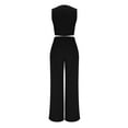 thumbnail image 6 of ZyeKqe Womens 2 Piece Lounge Outfits Sleeveless V Neck Crop Top Wide Leg Pants Summer Dressy Casual Sets, 6 of 8