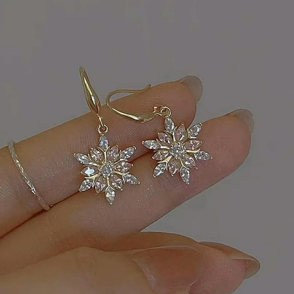 GKNET Sweet Christmas Shiny Snowflake Zircon Hook Earrings Drop Dangle Women Gift New