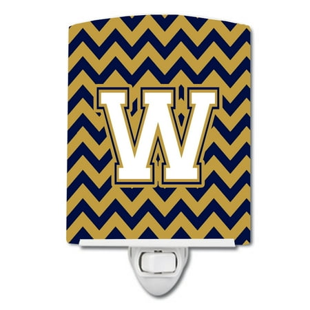 

Caroline s Treasures CJ1057-WCNL Letter W Chevron Navy Blue and Gold Ceramic Night Light 6x4x3 multicolor