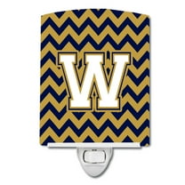 Caroline's Treasures CJ1057-WCNL Letter W Chevron Navy Blue and Gold Ceramic Night Light, 6x4x3", multicolor