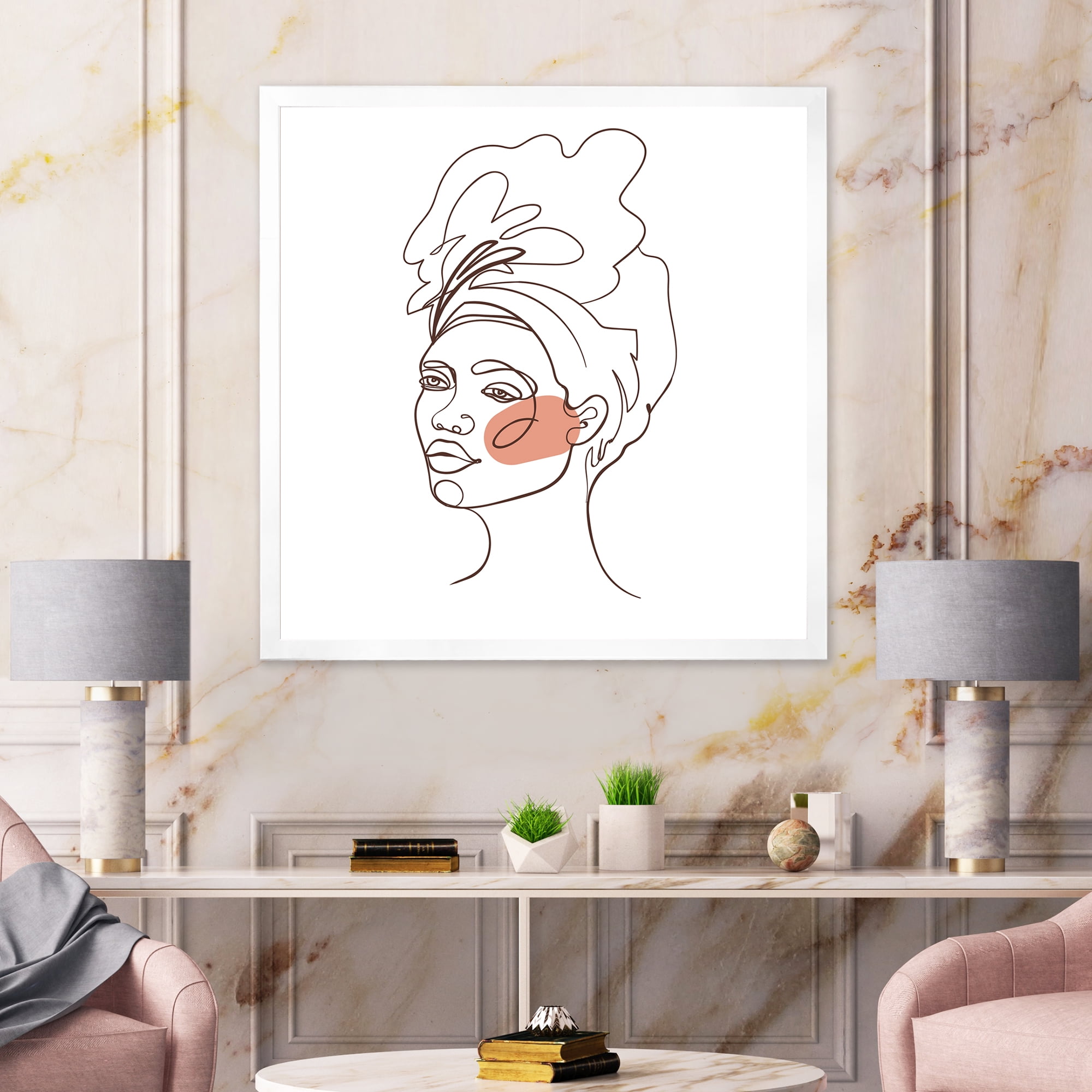Designart 'One Line Portrait of Afro American Woman III' Modern Framed Art Print