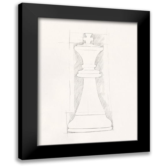 Caroline, Emma 12x14 Black Modern Framed Museum Art Print Titled - Chess Set Sketch II