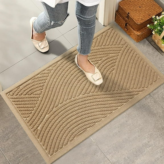 Sturdy Front Door Mat, Absorbent Muddy Dirt Resist Welcome Door Mats Outdoor Indoor, Stain and Fade Resistant, Non-Slip Backing Entry Mat Low Profile Doormat for Entryway, 29×17, Beige
