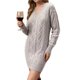 thumbnail image 1 of Vestido Tipo Suéter con Cuello en V para Mujer, Estilo Suéter Tipo Túnica Holgado Informal de Larga con Punto y Larga para Otoño. Plata L, 1 of 8