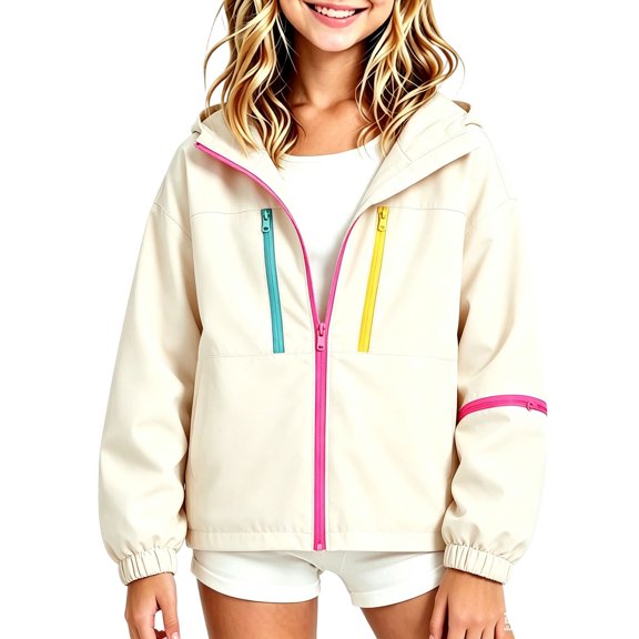 Girls Zip Hoodies Long Sleeve Solid Loose Jacket Sweatshirt Teens Fashion Winter Clothes White 3-4Years