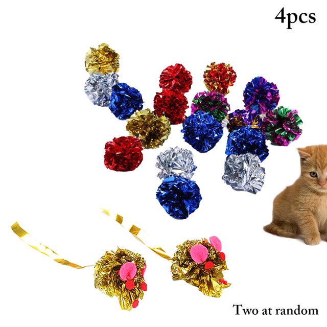 4PCS Crinkle Ball Toy Set Mouse Funny Shiny Cat Interactive Toy Kitten Play Toy