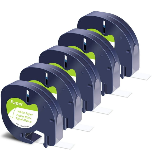 GREENCYCLE 5PK Compatible for DYMO LetraTag Refills 91330 12mm Black on White Paper Label Maker Tape