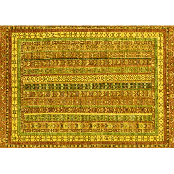 Ahgly Company Machine Washable Indoor Rectangle Abstract Yellow Modern Area Rugs, 2' x 4'