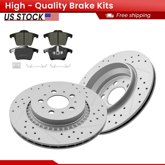 ACB ZONE Rear Brake Kits for Volvo XC90 2003-2014 2.5L 2.9L 4.4L 3.2L (980276, 980), Drilled Slotted Disc Brake Rotors and Ceramic Brake Pads