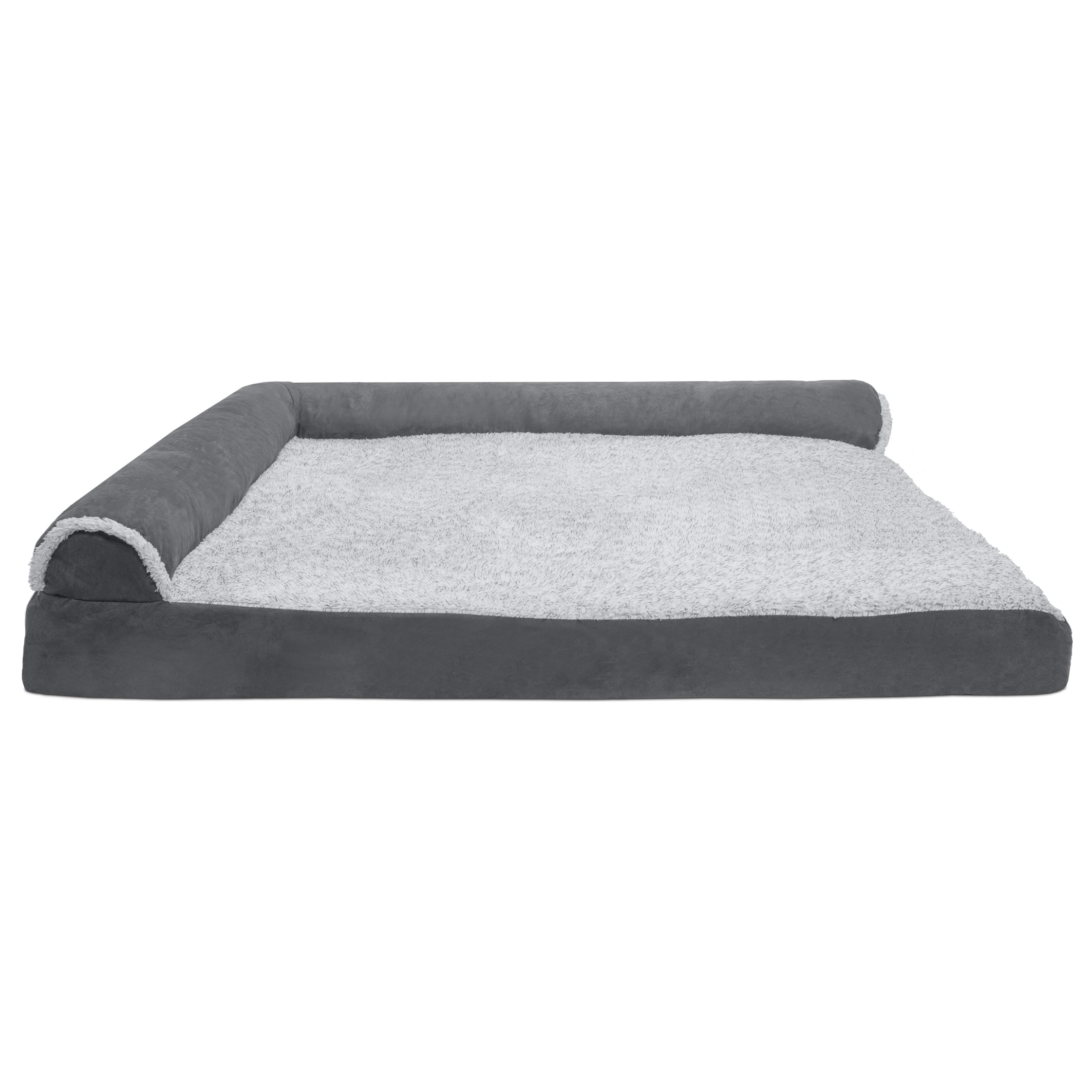 FurHaven Pet Products Two-Tone Faux Fur & Suede Cooling Gel Top Deluxe Chaise Lounge Pet Bed for Dogs & Cats - Stone Gray, Jumbo Plus