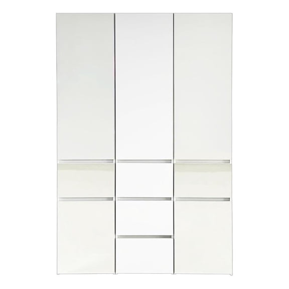 Benjara Ely Closet Cabinet Set- Double Mirror Doors- 5 Drawers- 71 Inch- White