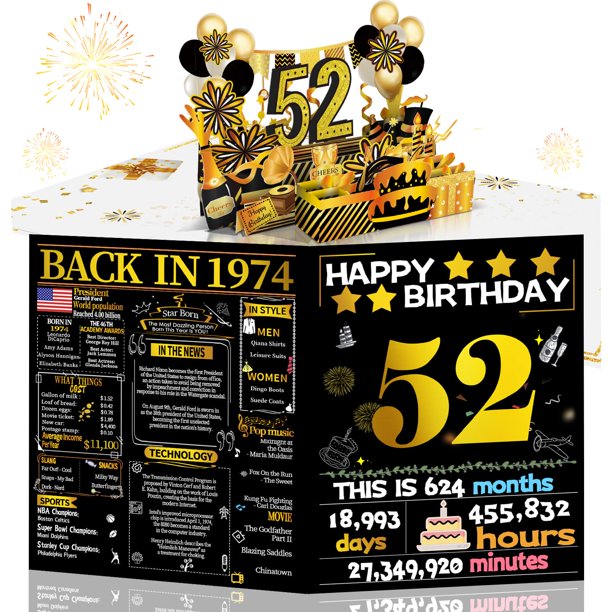 Tarjeta de cumpleaños Joycard 52nd para mujeres y hombres con diseño desplegable en 3D
