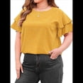 thumbnail image 2 of Camiseta Holgada de Cuello Redondo con Lunares y Corta con Volantes para Mujer, Talla Grande Amarillo 4XL, 2 of 9
