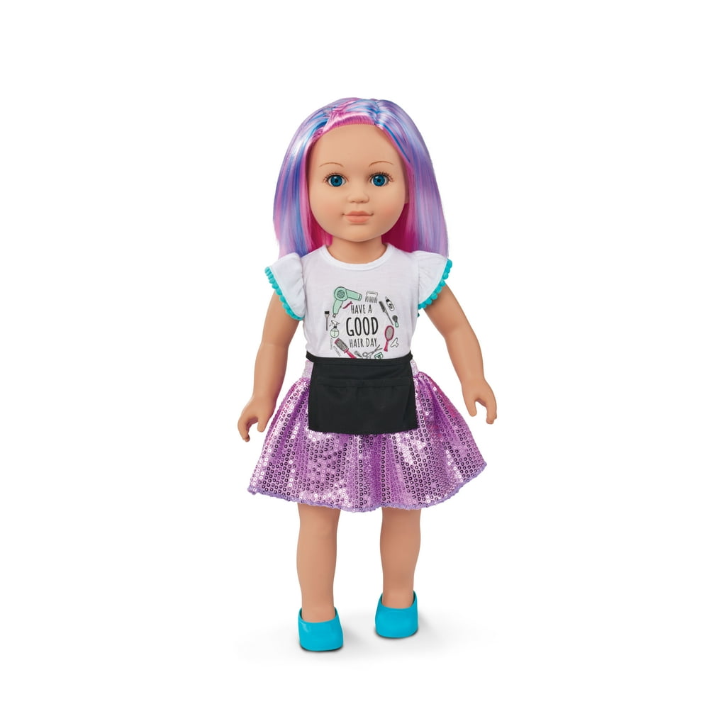 My Life As Poseable Hairstylist 18” Doll, Blue/Pink Hair, Blue Eyes