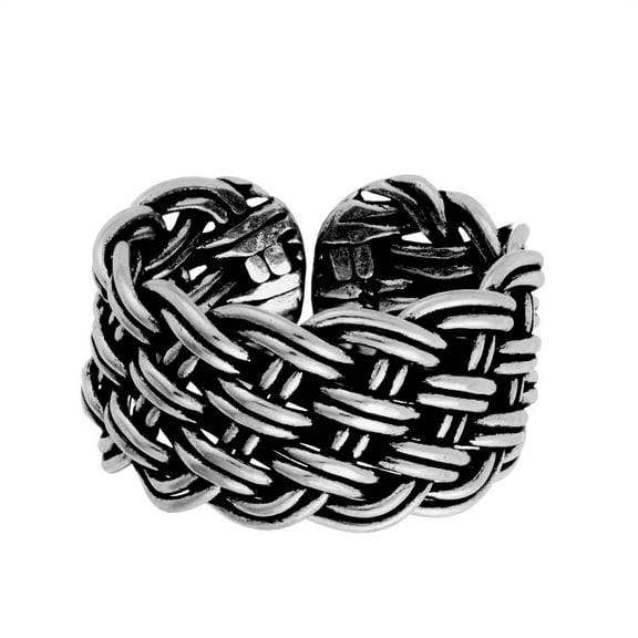 Silverly Men's Women's 925 Sterling Silver Oxidized 10 mm Chunky Weave Plait Open Ring