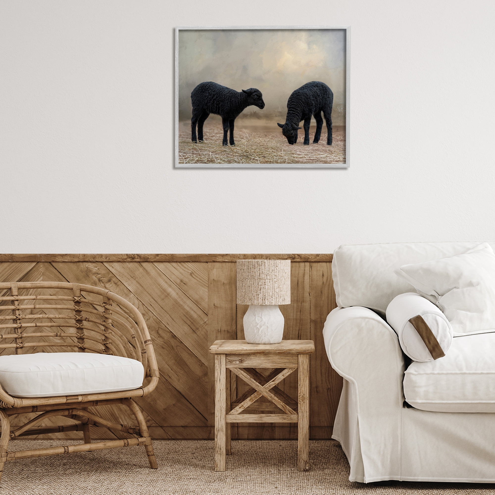 Stupell Industries Black Sheep Grazing Animals & Insects Photography Gray Framed Art Print Wall Art, 30 x 24