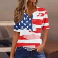 thumbnail image 2 of KIHOUT Women's Independence Day Printed T-Shirt Button Up Short Sleeved V-Neck Tops Wine 3XL, 2 of 5