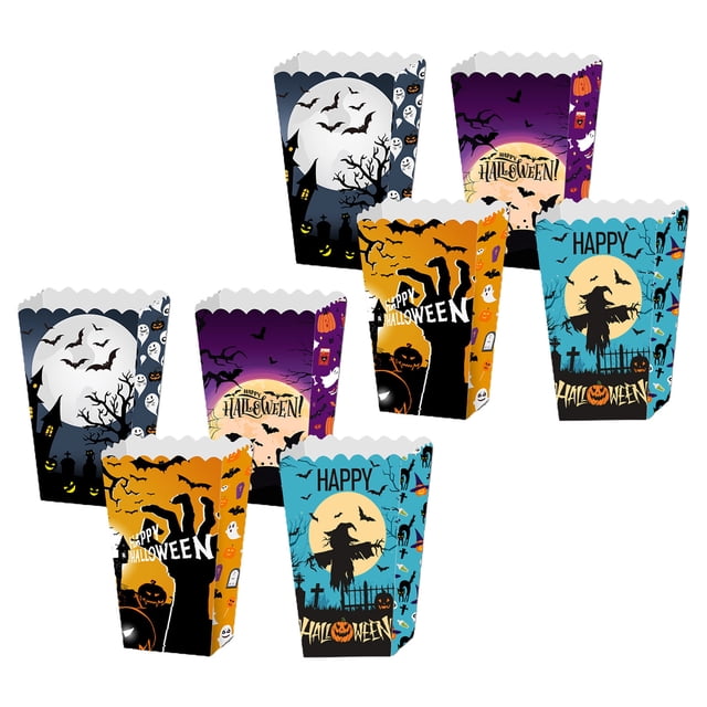 Aihimol Halloween Popcorn Box Halloween Theme Party Popcorn Favor Boxes Trick or Treat Snack Box for Kids Adults Halloween Event Party Favor Supplies 8 PCS