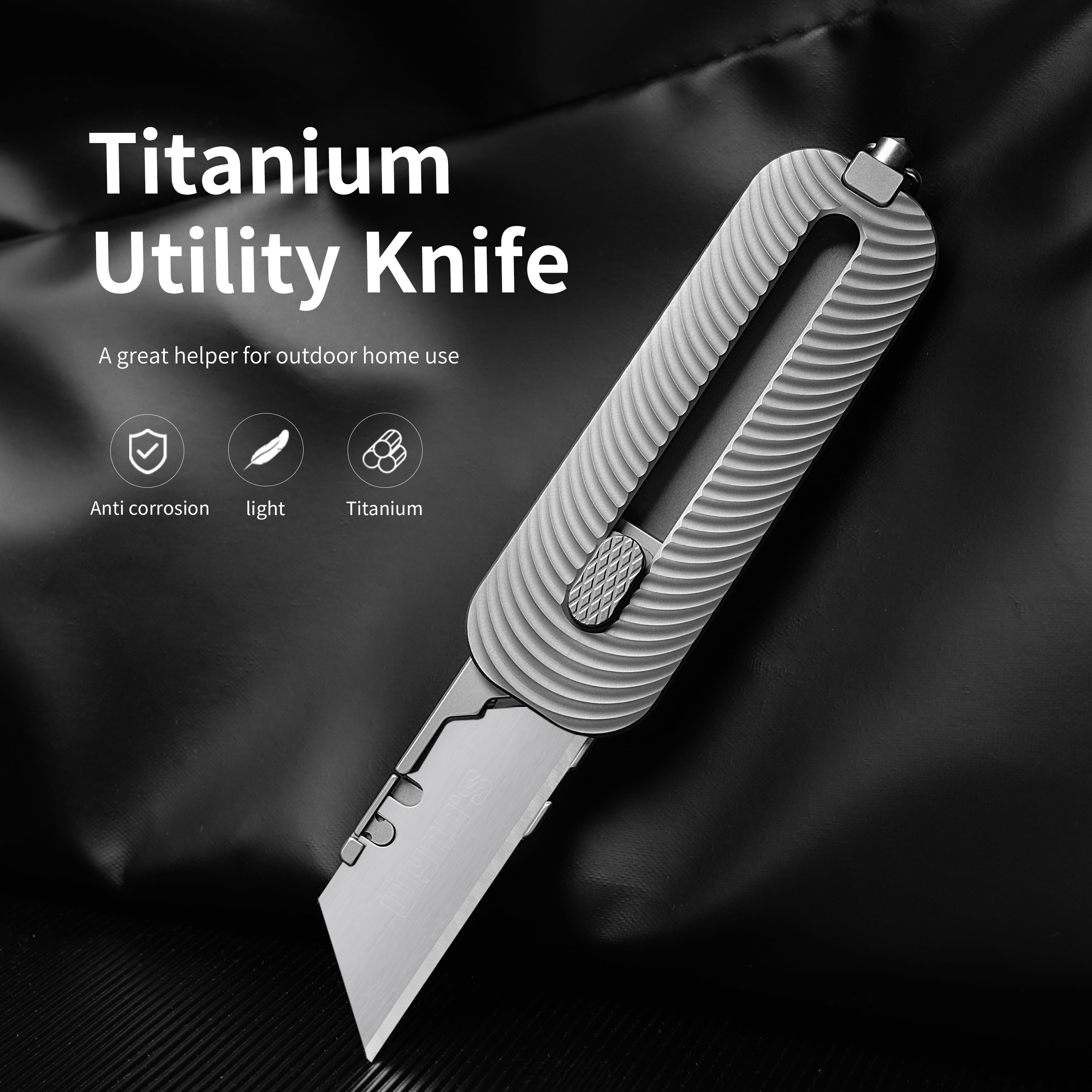 Titanium EDC Utility Knife with Retractable Razor Box Cutter 10pcs Carbon Blades