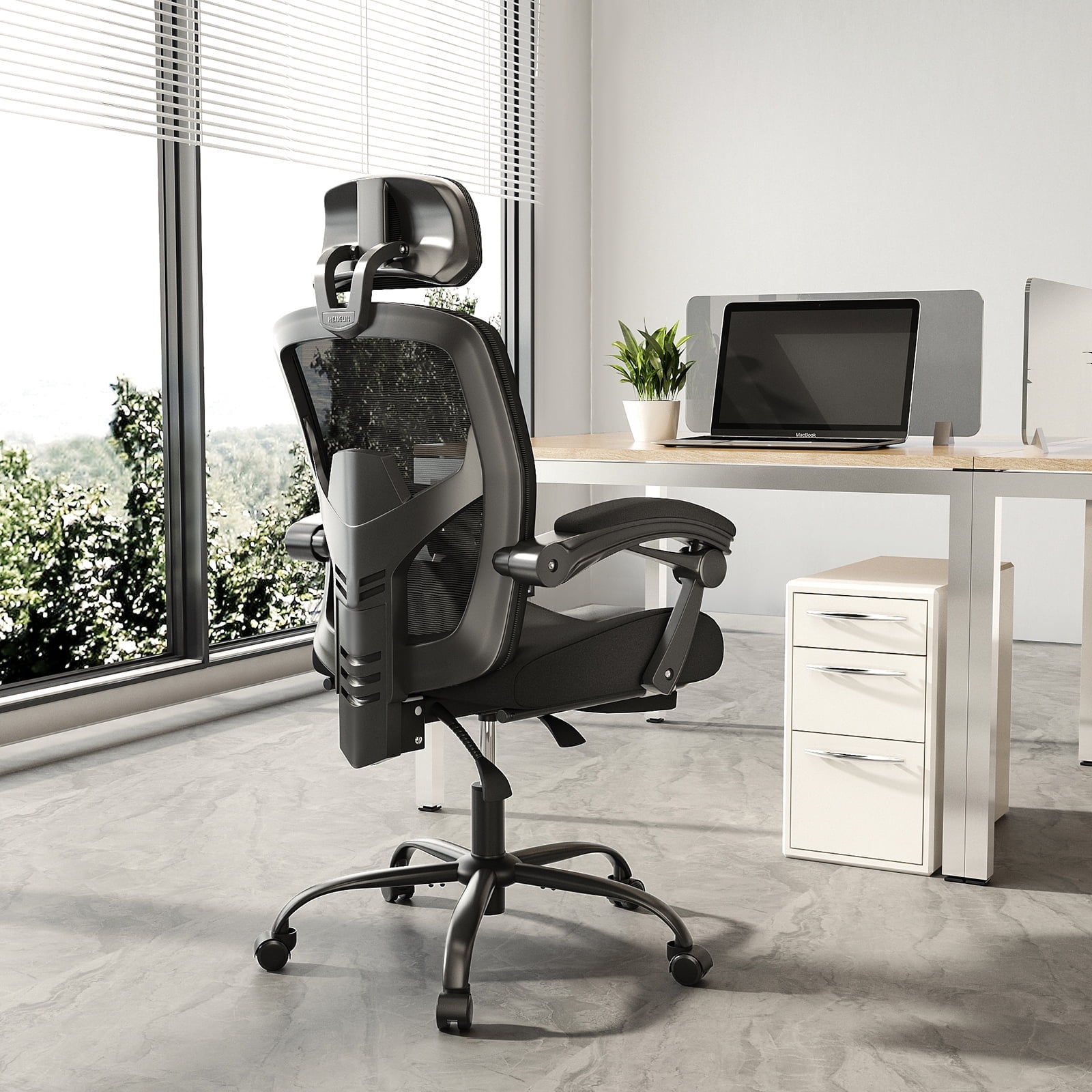 EDX Ergonomic High Back Office Chair with Reclining & Lumbar Support, Swivel, Headrest, Footrest, Padded Arms, Black