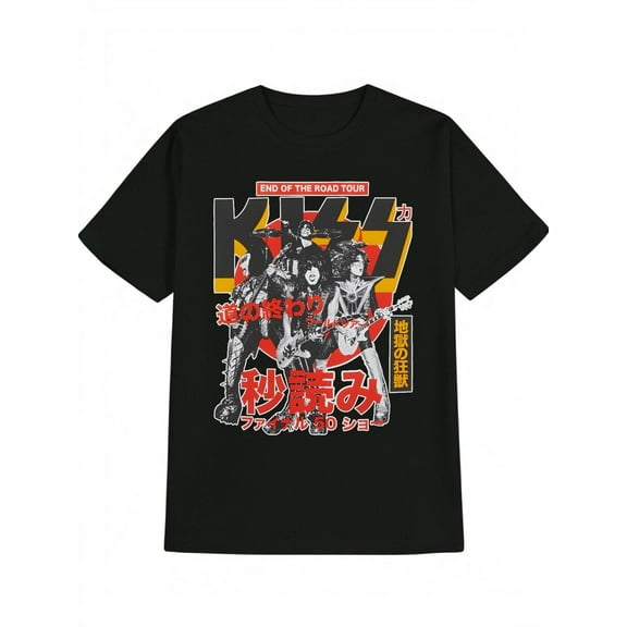 Men'S Vintage Y2K Band Theme T-Shirt, Casual Crew Neck, 100% Polyester Knit Fabric, Slight Stretch, Regular Fit, Summer Graphic Tee with Portrait Print, Dark Humor Anime-Inspired Design