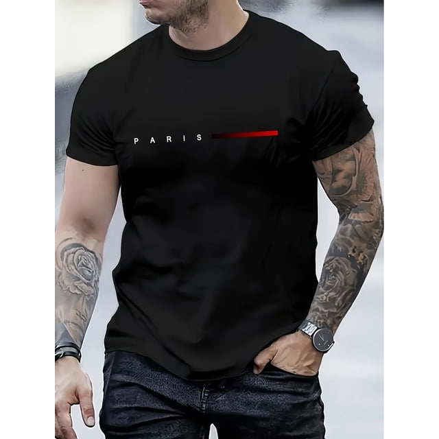 Creative Letter Printed Men's Round Neck T-shirt Summer Casual And Comfortable T-shirt Men's Top Suitable For Daily Gym Exercise And Running, Casual Sporty Tee, Summer Gifts