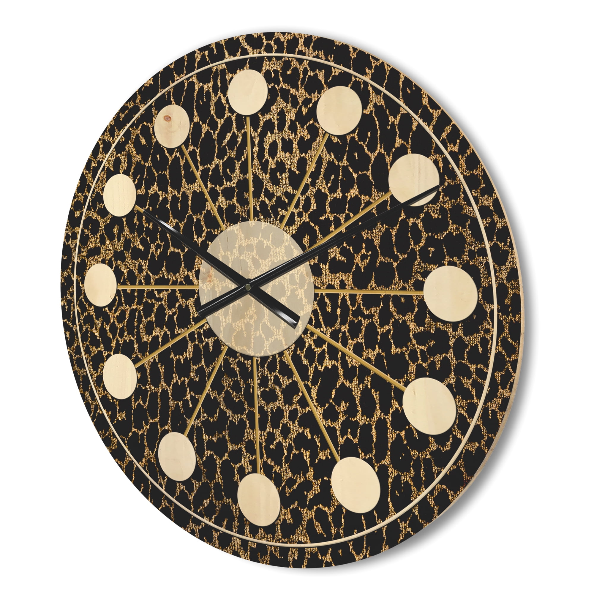 Designart 'Leopard Fur Safari Pattern III' Mid-Century Modern Wood Wall Clock